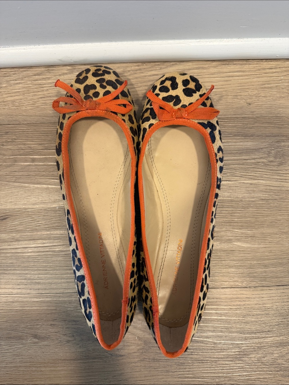 Adrienne Vittadini Leopard Print Flats with Orange Trim